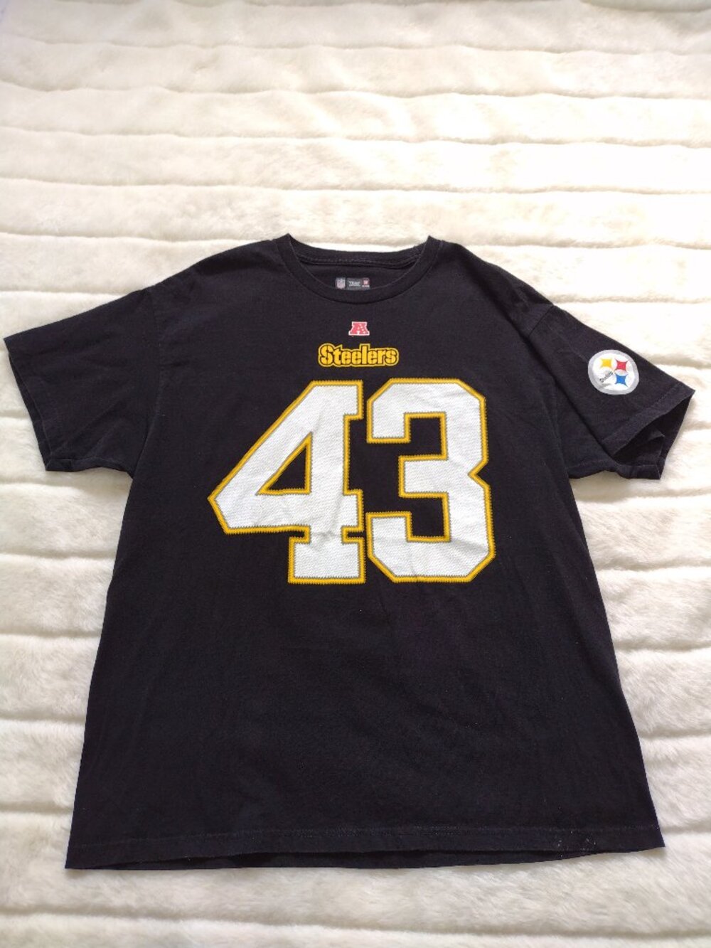 NFL Team Apparel Pittsburg Steelers Troy Polamalu #43 T-Shirt Large Black